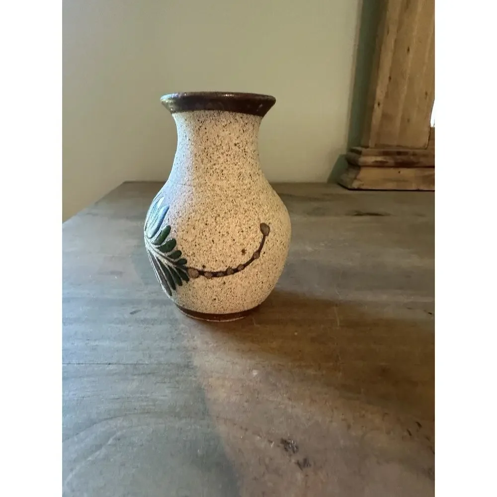Vintage Mexico Tonala Sandstone Pottery Bud Vase 3.75”T Folk Art